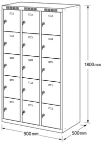 Alfa 3 Šatníková skrinka s úložnými boxami, 15 boxov, 1800 x 900 x 500 mm, otočný zámok, sivé dvere