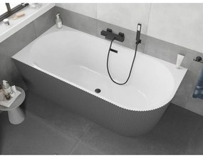 Mexen Silo, rohová voľne stojaca ryhovaná vaňa, ľavá, 170 x 80 cm, biela-šedá, čierny matný prepad, 52891708062L-70