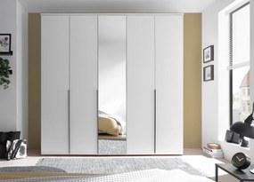 Šatníková skriňa so zrkadlom Kevo, 225 cm, biela