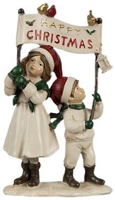 Béžová vianočná dekorácia deti s nápisom Happy Christmas - 14*7*23 cm