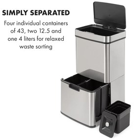 Klarstein Touchless, odpadkový kôš, senzor, 72 l, 4 nádoby, ABS/PP/ušľachtilá oceľ