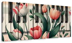 5-dielny obraz klavír a tulipány v kvetinovej symfónii