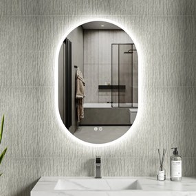 Erga Demi, oválne LED zrkadlo 60x90cm, 3 farby svetla, predné osvetlenie, vyhrievacia podložka proti zapareniu, ERG-V01-Demi-6090-CL
