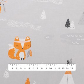 Biante Detské bavlnené posteľné obliečky Sandra SA-699 Oranžové zvieratká Indiáni na sivom Jednolôžko 140x200 a 70x90 cm