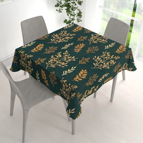 Biante Bavlnený štvorcový obrus Sandra SA-742 Zlaté vetvičky s lístkami na tmavo zelenom 80x80 cm