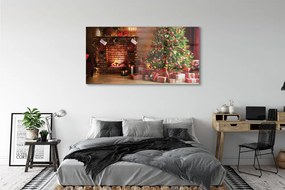 Obraz na akrylátovom skle Krbové darčeky vianočné stromčeky 140x70 cm