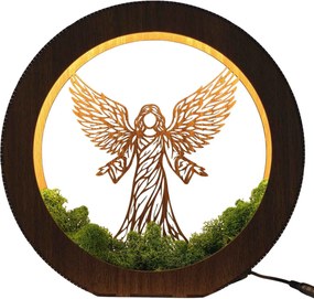 Drevená LED lampa Anjel svetla s machom | MICHAEL: HDF - Orech 20 cm 4778-115060 LED0606