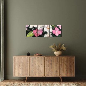 Obraz - Ružové a biele kvety (s hodinami) (90x30 cm)