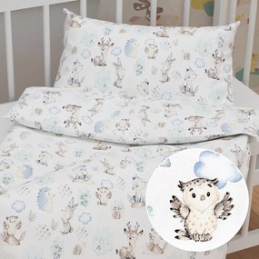 Biante Detské bavlnené posteľné obliečky do postieľky Sandra SA-478 Lesné zvieratká v čučoriedkach na bielom Do postieľky 90x120 a 40x60 cm