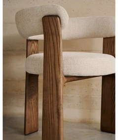 Hnedé/béžové jedálenské kreslo s podrúčkami z jaseňového dreva Granite – Kave Home