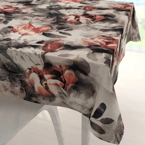 Biante Dekoračný štvorcový obrus Parma PM-111 Tehlovo červené kvety na dymovo sivohnedom 80x80 cm