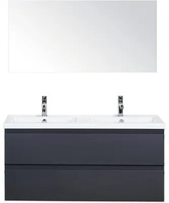 Kúpeľňový nábytkový set Evora 120 cm s keramickým dvojitým umývadlom a zrkadlom antracitovo sivá matná