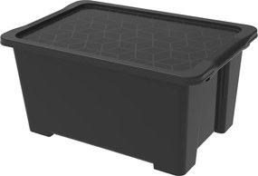 Lesklo čierny plastový úložný box s vekom Evo Easy - Rotho