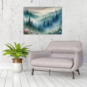 Obraz - Lesná krajina s hmlou (70x50 cm)