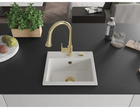 Mexen Milo, 1-komorový granitový drez 435x410x171 mm a drezová batéria Elia, biela, 6505-20-670101-50