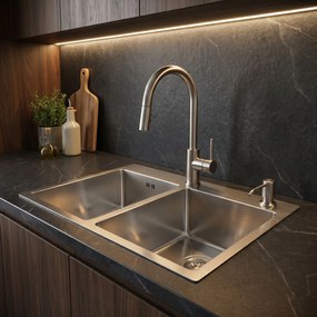 Rea Toby, 1.5-komorový nerezový drez 560x480x210 mm, brúsená oceľ, ZLE-06417