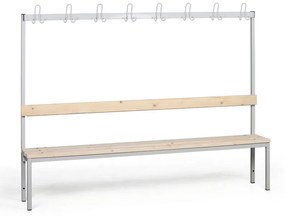 Šatníková lavica s vešiakom, sedák - laty, dĺžka 2000 mm, sivá