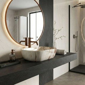 Rea Belinda Marrone Shiny, umývadlo na dosku 465×330×135 mm, imitácia kameňa Marrone, REA-U3601