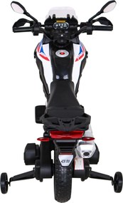 Ramiz Detský motocykel na batérie BMW F850 GS biely + pomocné kolieska + audio LED + pomalý štart + EVA
