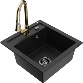 Mexen Vito, 1-komorový granitový drez 490x520x210 mm a drezová batéria Elia, čierna, 6503-77-670101-50-B
