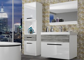 Kúpeľňový nábytok Belini biely lesk / šedý antracit Glamour Wood + umývadlo + zrkadlo  ROD PM 3/0/W/WGW/0/ZW