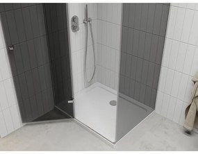 Mexen Roma, sprchový kút s krídlovými dverami 80 (dvere) x 90 (stena) cm, 6mm šedé sklo, chrómový profil + slim sprchová vanička biela + chrómový sifón, 854-080-090-01-40-4010