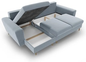 Svetlomodrá zamatová rozkladacia/s úložným priestorom rohová pohovka Kyoto – Cosmopolitan Design