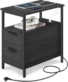 Príručný stolík, nočný stolík s káblom, 2 zásuvky, antracitovo sivý