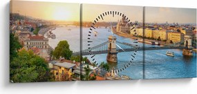 Obraz mesta Budapešť s riekou (s hodinami) (90x30 cm)