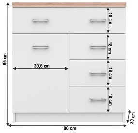 Kondela Komoda 1D4S, biela/dub sonoma, TOPTY TYP 12