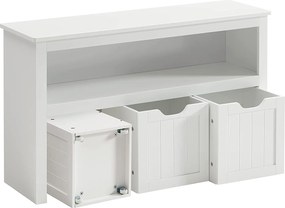 Detský regál na hračky, s 3 úložnými boxmi, biely