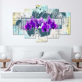 Obraz na plátně pětidílný Orchidej Fialový květ - 200x100 cm