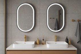 Erga Gwen, oválne LED zrkadlo 40x80cm v čiernom kovovom ráme, 3 farby svetla, predné osvetlenie, vyhrievacia podložka proti zapareniu, ERG-V01-GWEN-4080-BK
