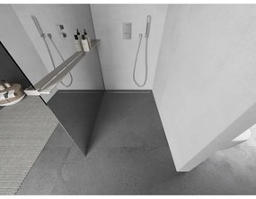 Mexen Kioto+ L, sprchová zástena Walk-In s poličkou a vešiakom 120 x 200 cm, 8mm sklo vzor zrkadlo, brúsená oceľ profil, 800-120-123-97-50
