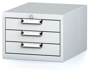 Alfa 3 Závesný dielenský box na náradie k pracovným stolom MECHANIC, 3 zásuvky, 480 x 600 x 351 mm, sivé dvere