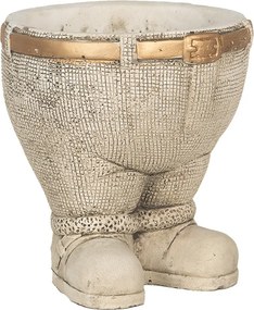Šedý antik cementový kvetináč nohavice s opaskom - Ø 15*17 cm