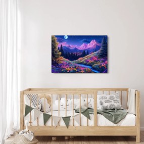 Obraz - Fialová krajina pri úplnku (90x60 cm)