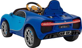 Ramiz Bugatti Chiron batérie pre deti Modrá + Diaľkové ovládanie + Nosič batožiny + EVA + Tlmiče + LED Audio
