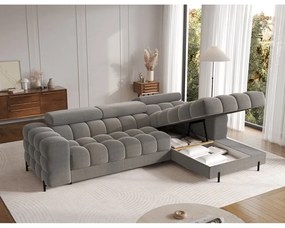 Taupe zamatová rozkladacia/s úložným priestorom rohová pohovka (pravý roh/s leňoškou) Felro – ELTAP