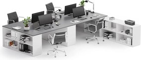 Kancelárska zostava stolov BLOCK B05, 4 miesta s úložným priestorom, 360 × 320 cm, biela/grafit
