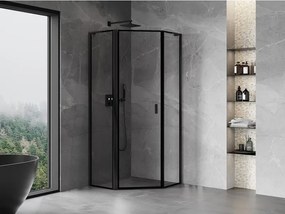 Mexen Mist L, päťuholníkový sprchový kút s krídlovými dverami, 80 x 80 cm, 8mm číre sklo, čierny profil, 8A8L-080-080-70-70-L