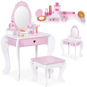 Veľký detský toaletný stolík so zrkadlom a stoličkou, 7 doplnkov, ECOTOYS