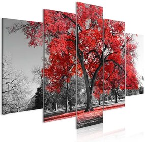 Artgeist Obraz - Autumn in the Park (5 Parts) Wide Red Veľkosť: 200x100, Verzia: Premium Print