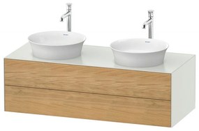 DURAVIT White Tulip závesná skrinka pod dve umývadlá na dosku, 2 zásuvky, 1300 x 550 x 408 mm, dub prírodný masív/biela matná, WT4988BH536