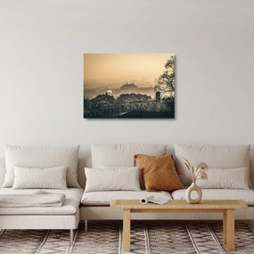 Sklenený obraz - Mesto pod hmlou (70x50 cm)