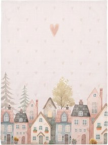 Béžová bavlnená utierka so srdiečkami a domčekmi Hearts & Houses - 50*70 cm