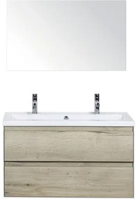 Kúpeľňový nábytkový set Evora 100 cm s keramickým umývadlom 2 otvormi na kohúty a zrkadlom dub prírodný