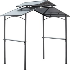 Outsunny Zastrešený Barbecue Pavilón s Ohnivzdornou Strechou BBQ Pavilón s 2 Poličkami 2,5 x 1,5m Oceľ PC Čierna + Hnedá | Aosom
