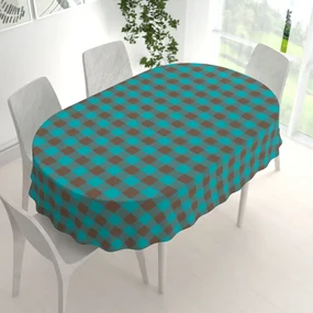 Biante Bavlnený oválny obrus Olivia OL-018 Tyrkysovo-hnedá kocka veľká 140x220 cm