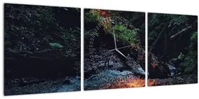 Obraz horskej riečky (s hodinami) (90x30 cm)